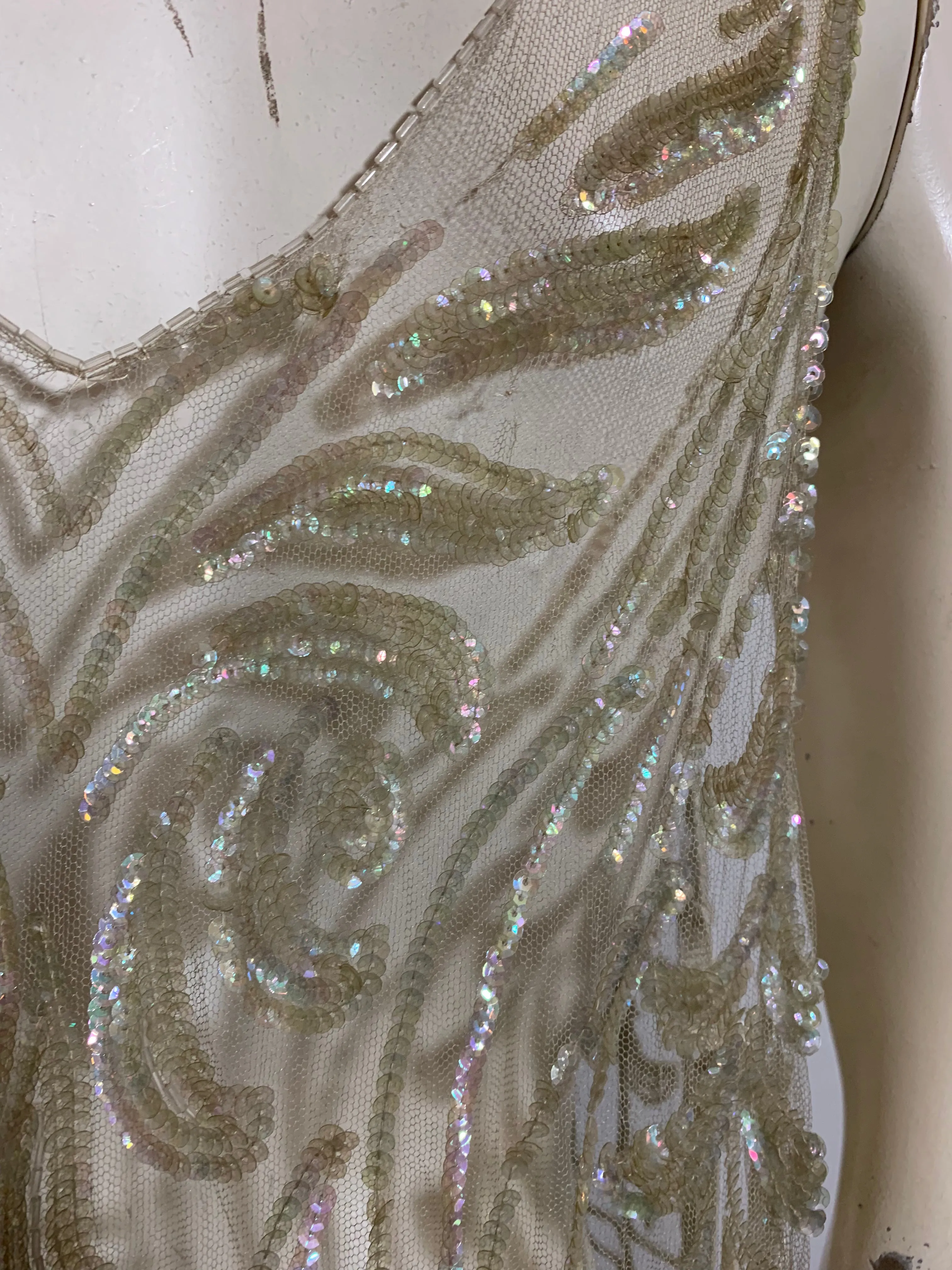 Timeless Iridescent Sequined and Beaded Sheer Netting Tabard Dress circa 1920s