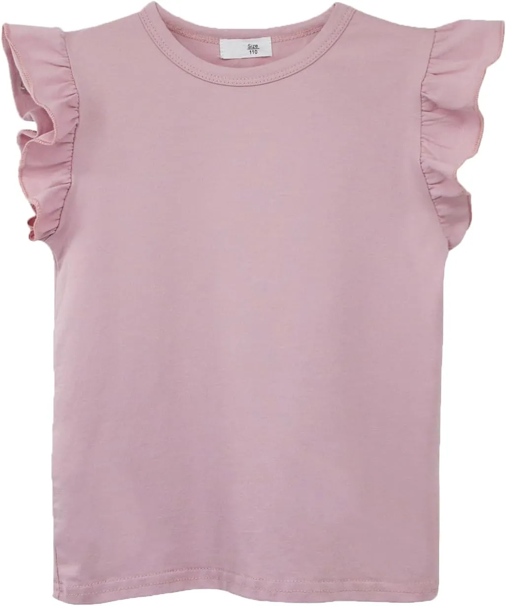 Toddler Girls Ruffle Sleeve T-Shirt Plain Tank Tops Basic Blouse for Girl