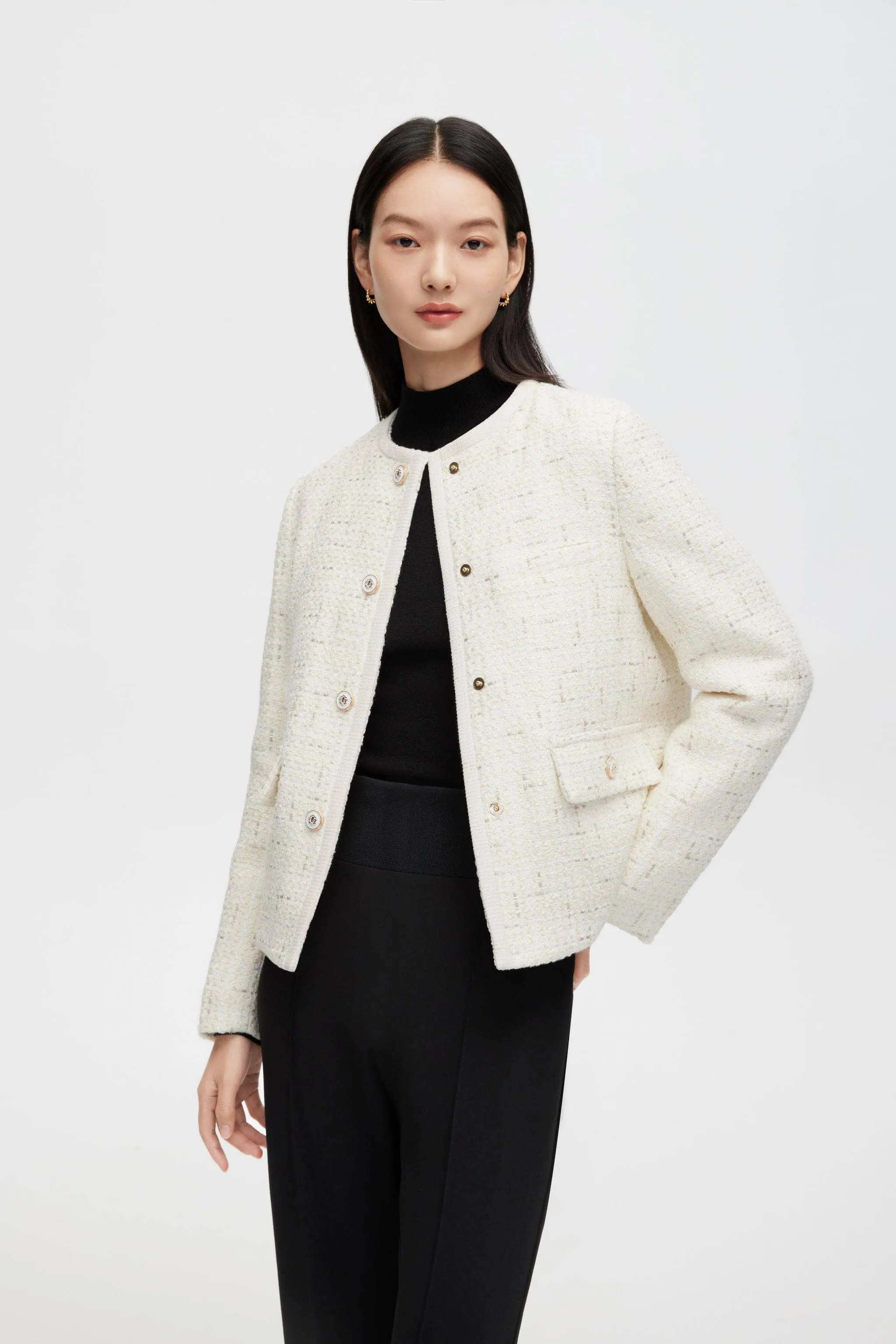 Tweed Goose Down Short Jacket