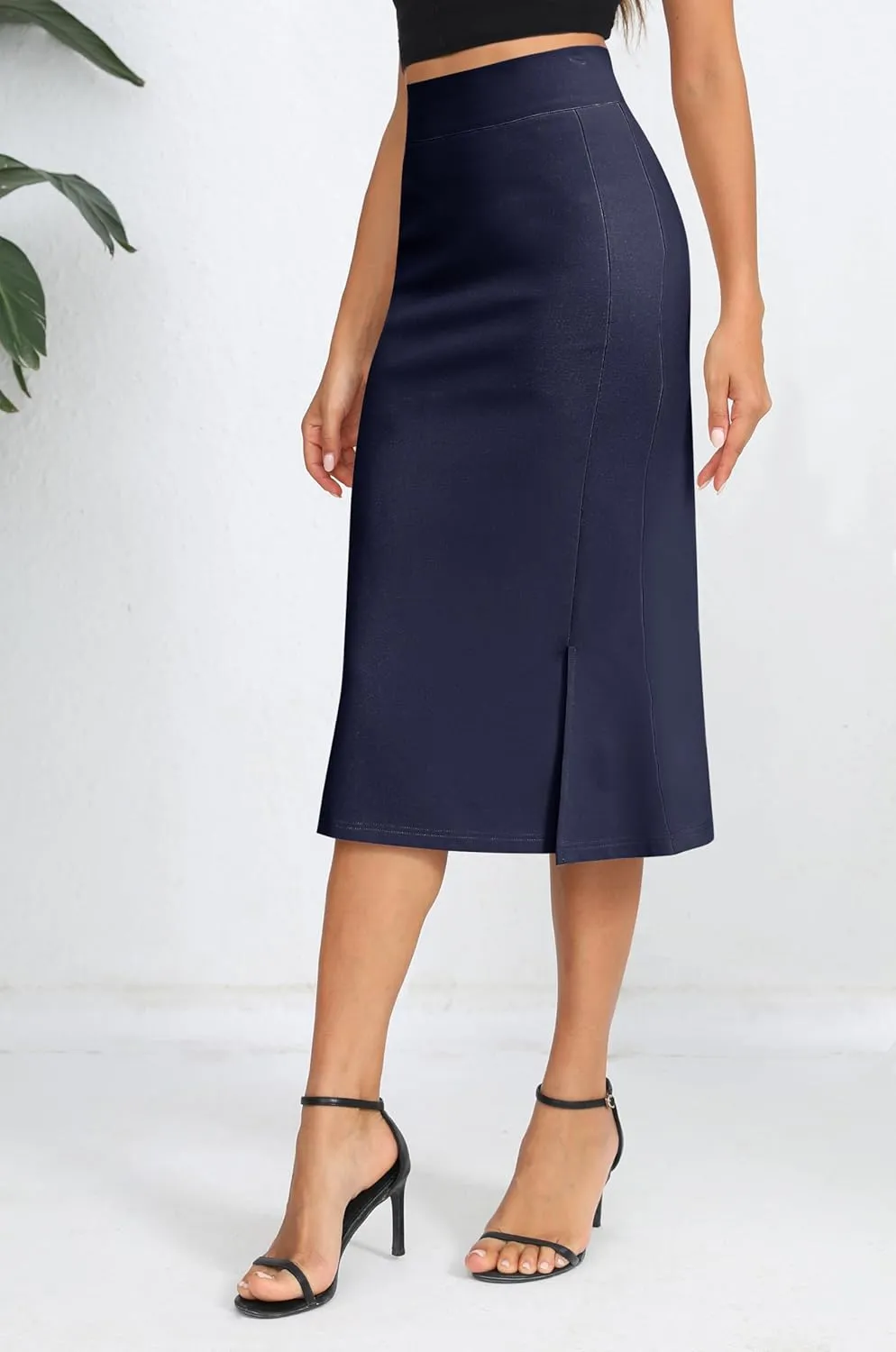 Urban CoCo Women's Stretch Office Fishtail Pencil Skirt High Waist Bodycon Midi Skirt with Slit