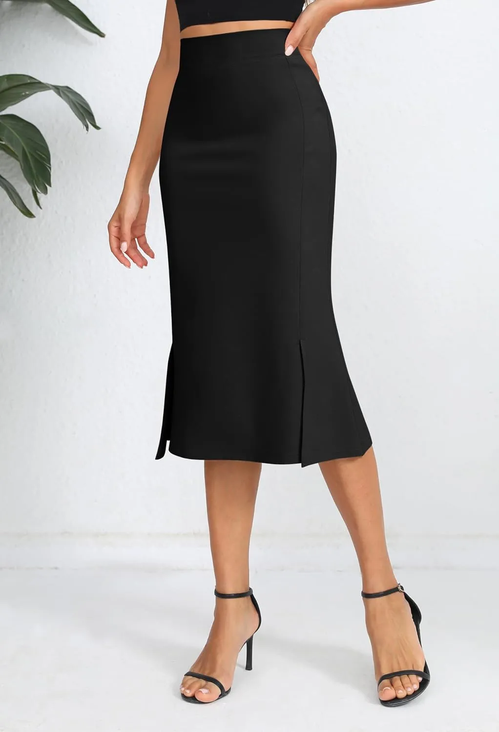 Urban CoCo Women's Stretch Office Fishtail Pencil Skirt High Waist Bodycon Midi Skirt with Slit