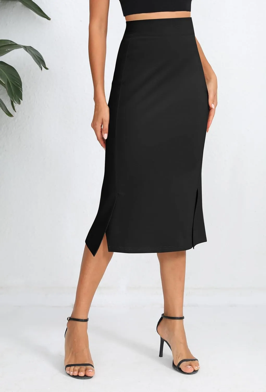 Urban CoCo Women's Stretch Office Fishtail Pencil Skirt High Waist Bodycon Midi Skirt with Slit
