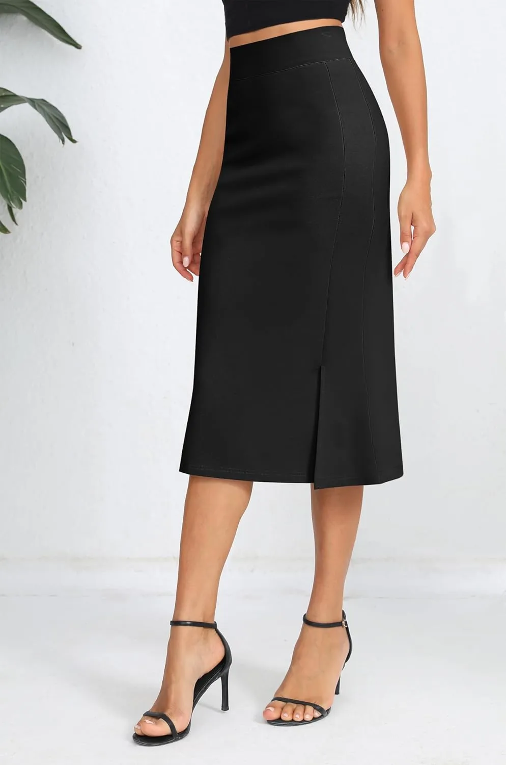 Urban CoCo Women's Stretch Office Fishtail Pencil Skirt High Waist Bodycon Midi Skirt with Slit