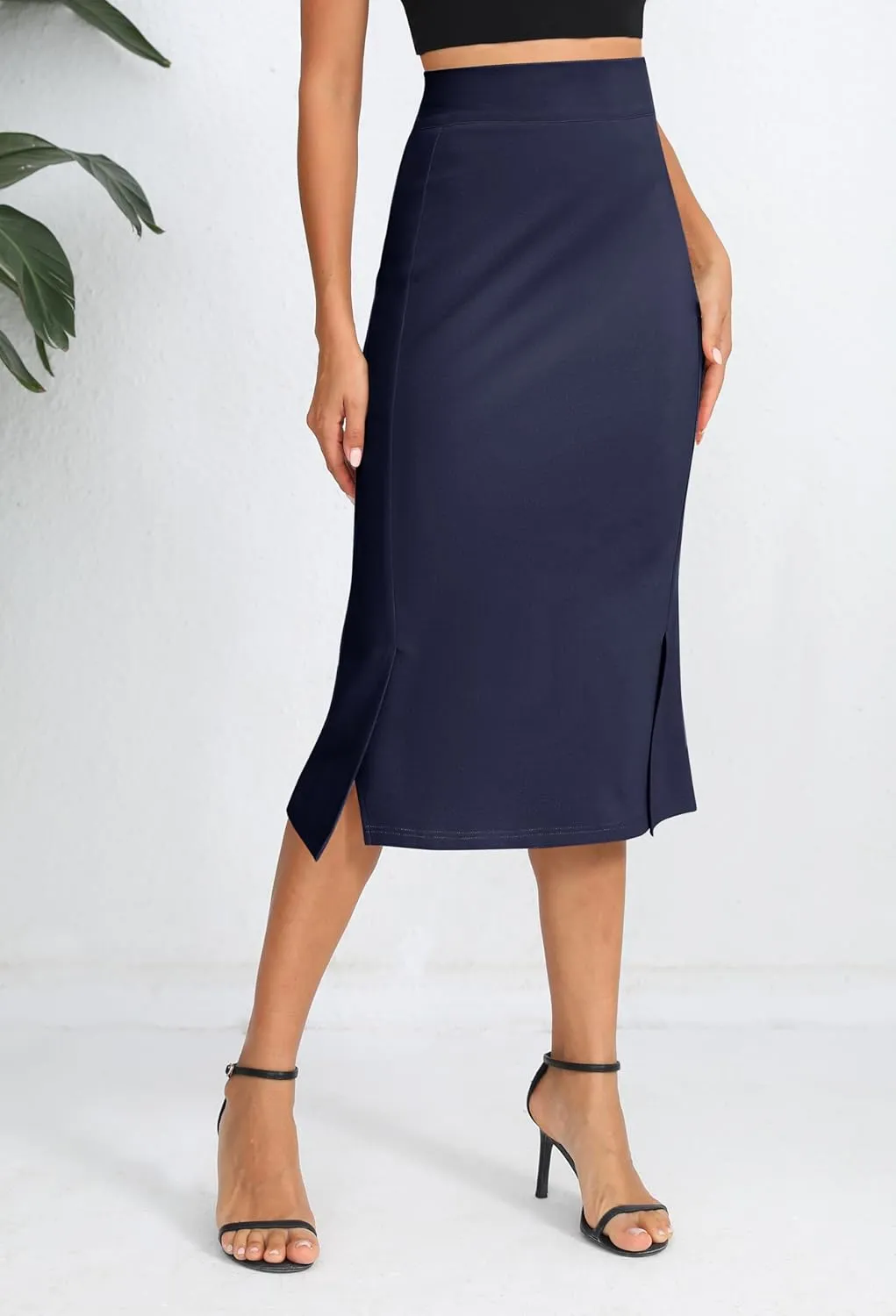 Urban CoCo Women's Stretch Office Fishtail Pencil Skirt High Waist Bodycon Midi Skirt with Slit