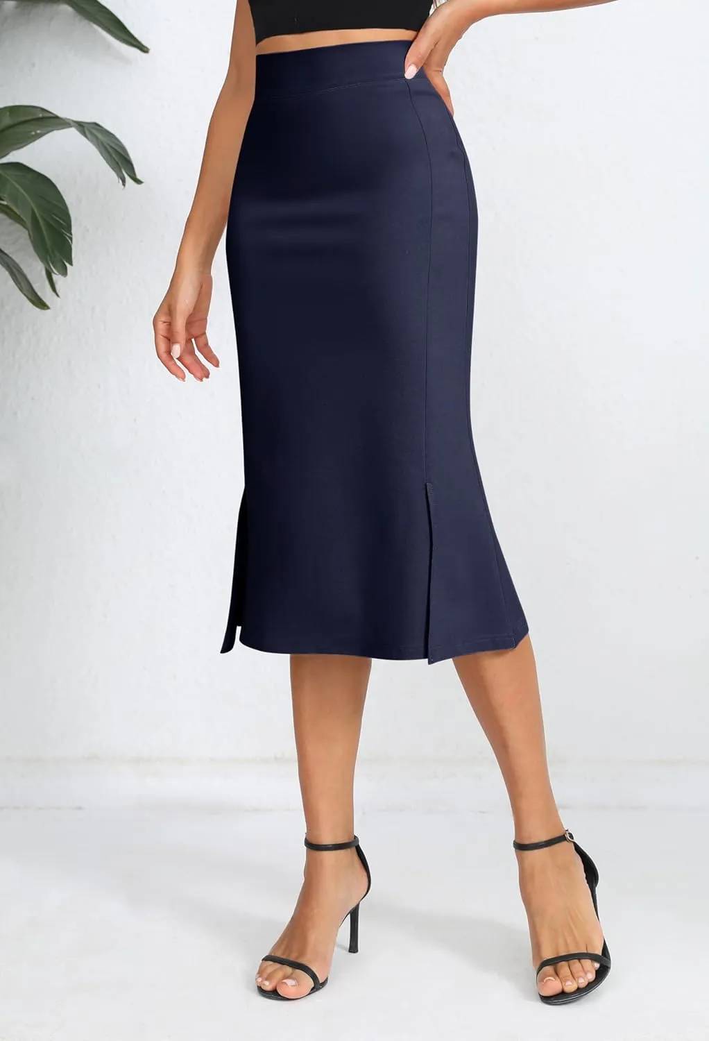 Urban CoCo Women's Stretch Office Fishtail Pencil Skirt High Waist Bodycon Midi Skirt with Slit