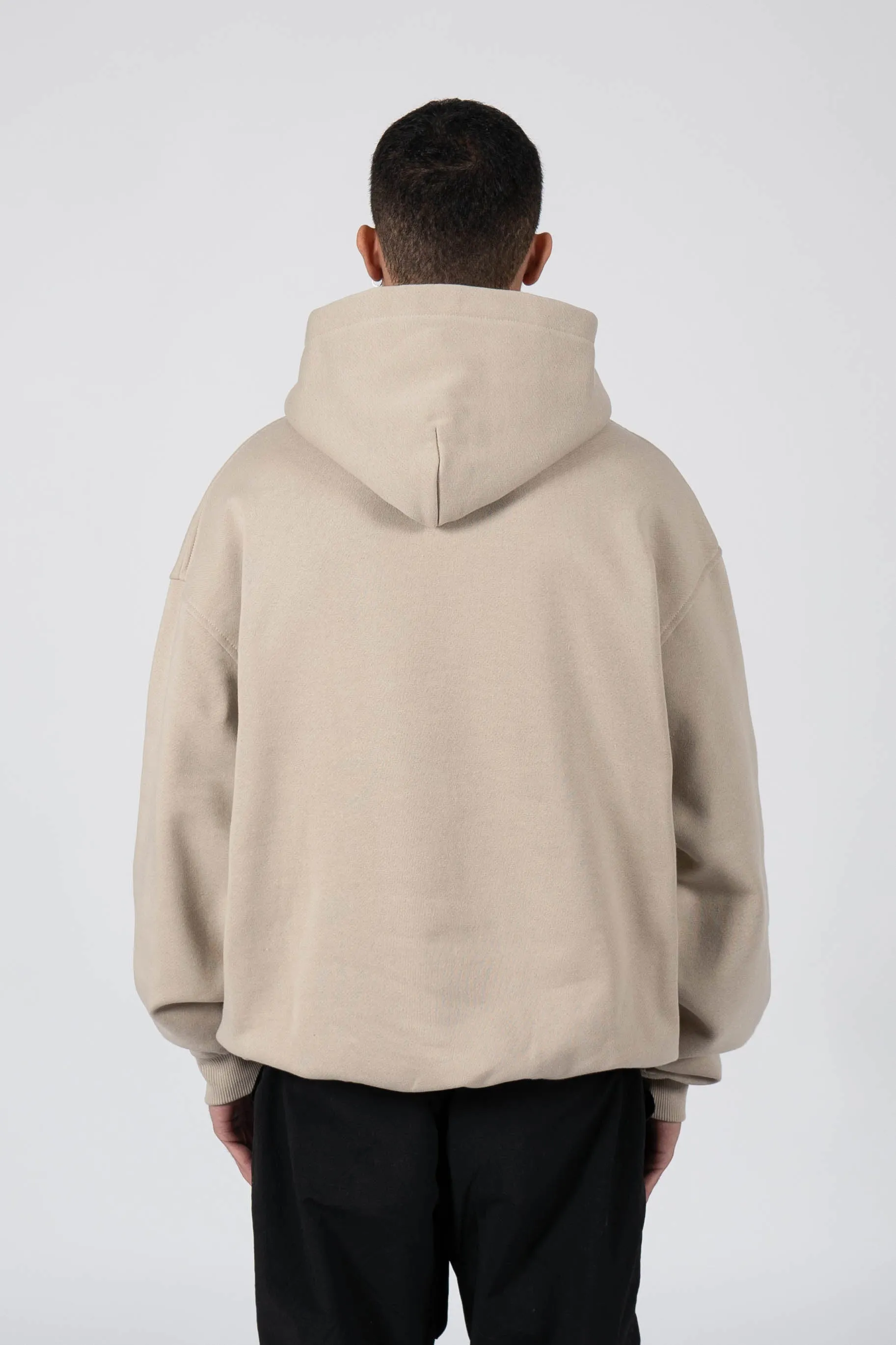 VELA UNIVERSITY TAUPE SNAP BUTTON HOODIE%