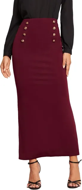 Verdusa Women's Button Front High Waist Fishtail Bodycon Maxi Skirt