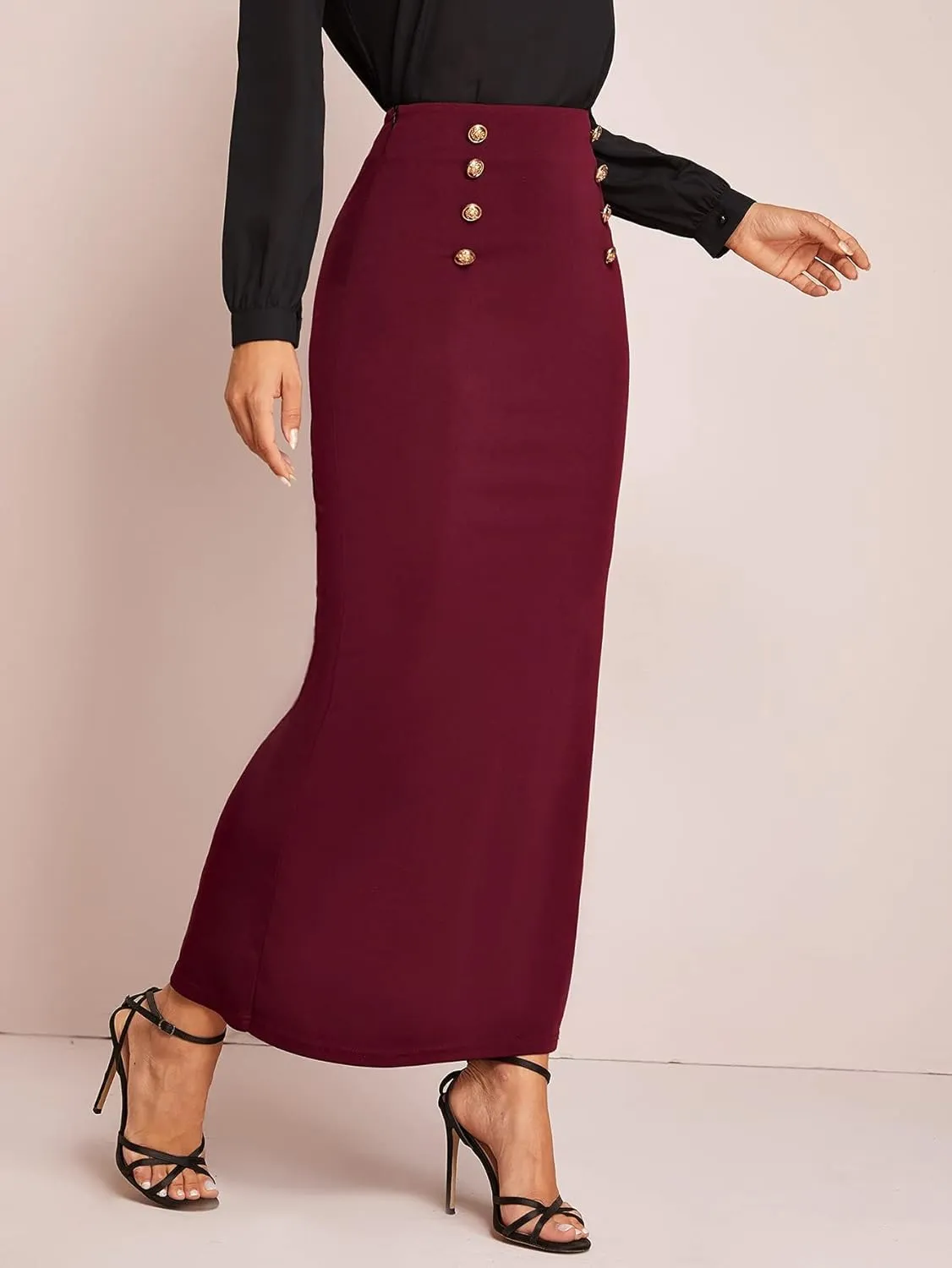 Verdusa Women's Button Front High Waist Fishtail Bodycon Maxi Skirt