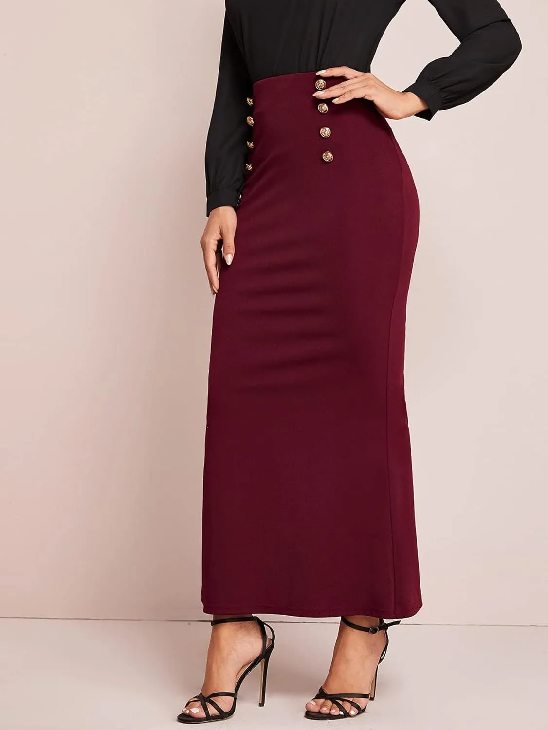 Verdusa Women's Button Front High Waist Fishtail Bodycon Maxi Skirt