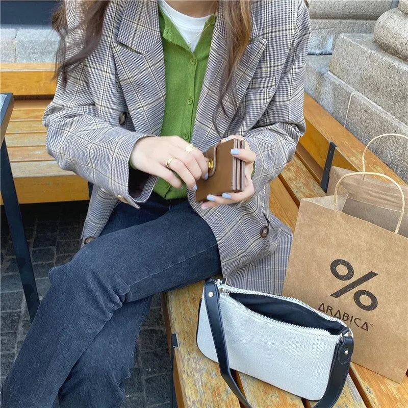 Vintage Autumn Notched Collar Plaid Blazer Breasted Jacket #9120