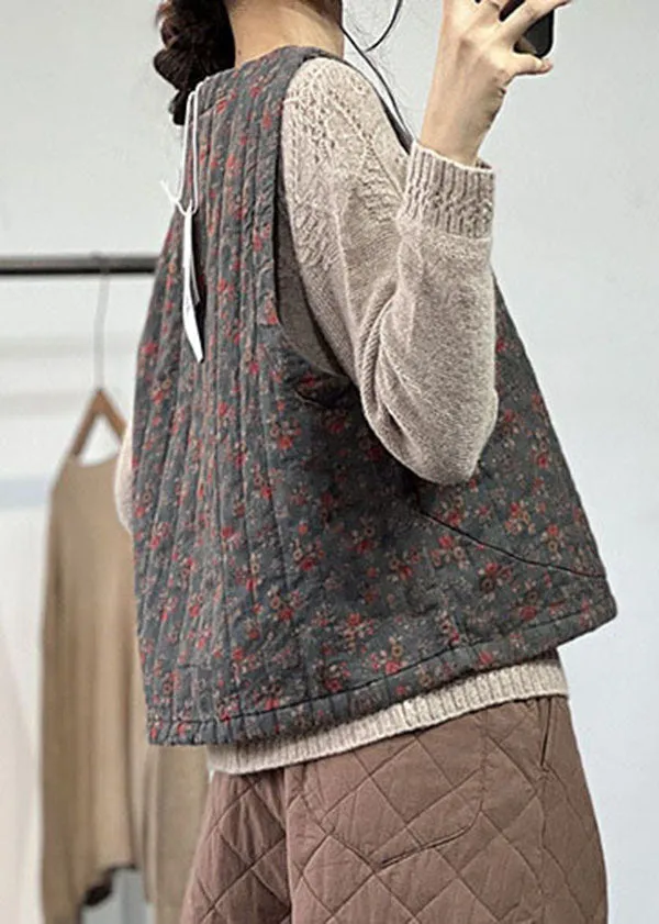 Vintage Red O-Neck Patchwork Pocket Fine Cotton Filled Vest Tops Winter