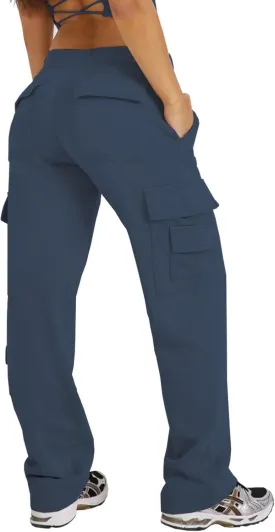 Waitfairy Wide Leg Sweatpants Women Cargo Pants Fleeece High Waisted Baggy Sweatpants for Women Casual Pants with 8 Pockets