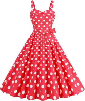 Women Vintage Polka Dot 1950s Rockabilly Halter Hepburn Dress Retro Polka Dot Evening Cocktail Swing Dresses