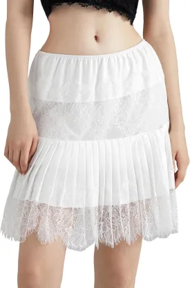 Women Y2k Lace Ruffle Pleated Mini Skirt Low Rise Half Slip Skirts Mesh Floral Layered Flowy Short Skirts
