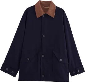 Womens Barn Jacket Classic Canvas Utility Jackets Corduroy Collar Vintage Button Down Coat with Pockets
