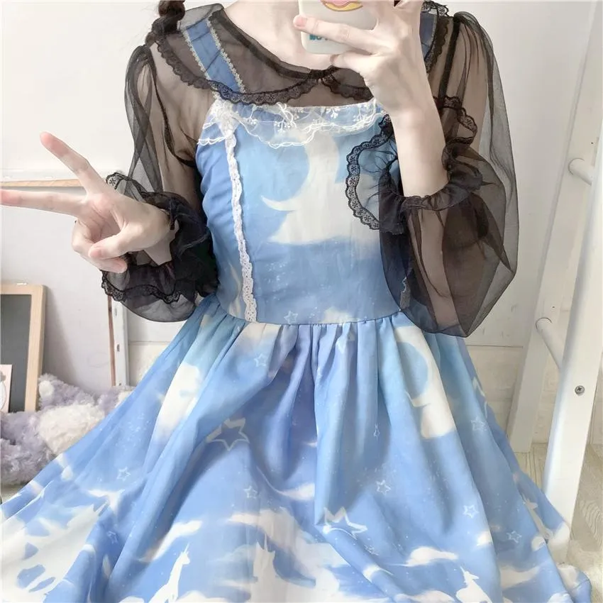 Women's Cute  Doll Collar Sheer Crop Top