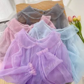 Women's Cute  Doll Collar Sheer Crop Top