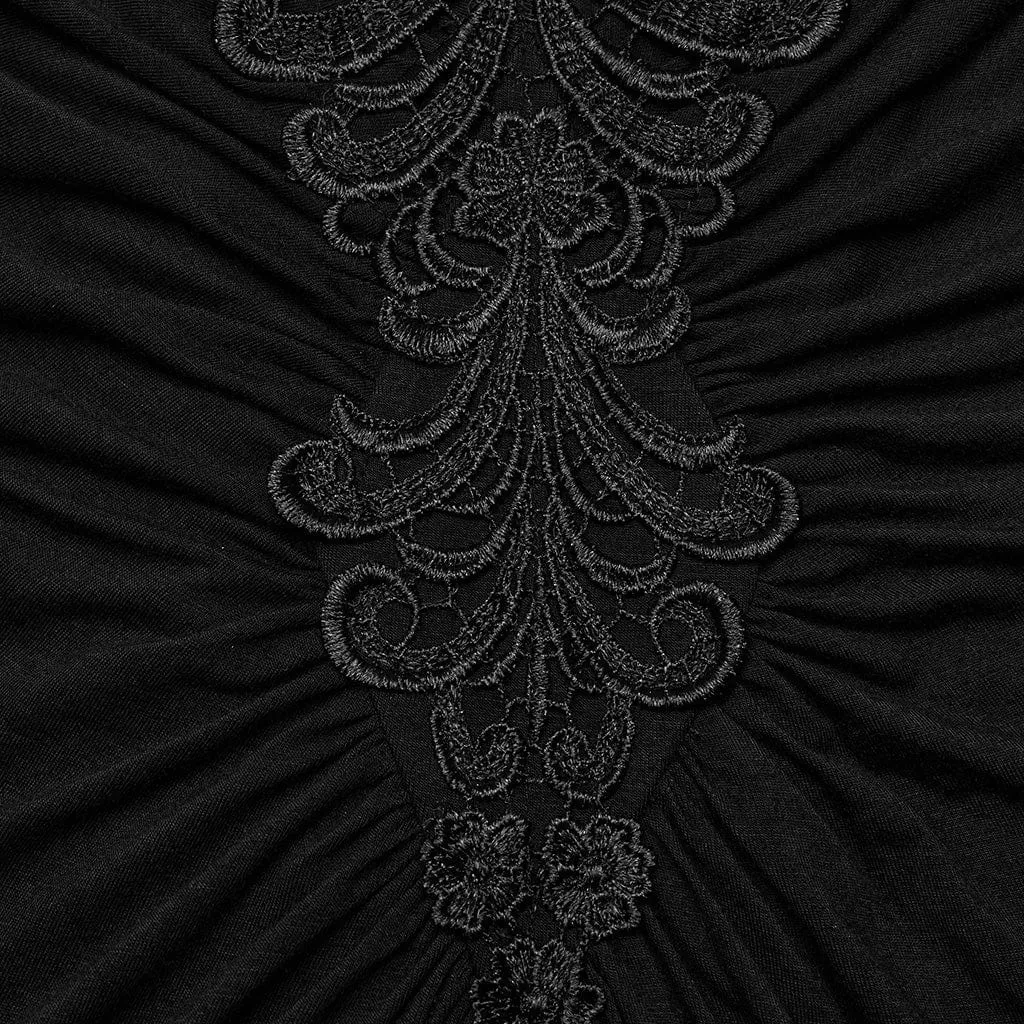 Women's Gothic Plunging Floral Embroidered Wedding Gown Dress