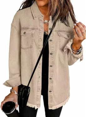 Women's Oversized Denim Jacket Lightweight Button Down Long Jean Jacket Casual Boyfriend Distresse Jacket Coats