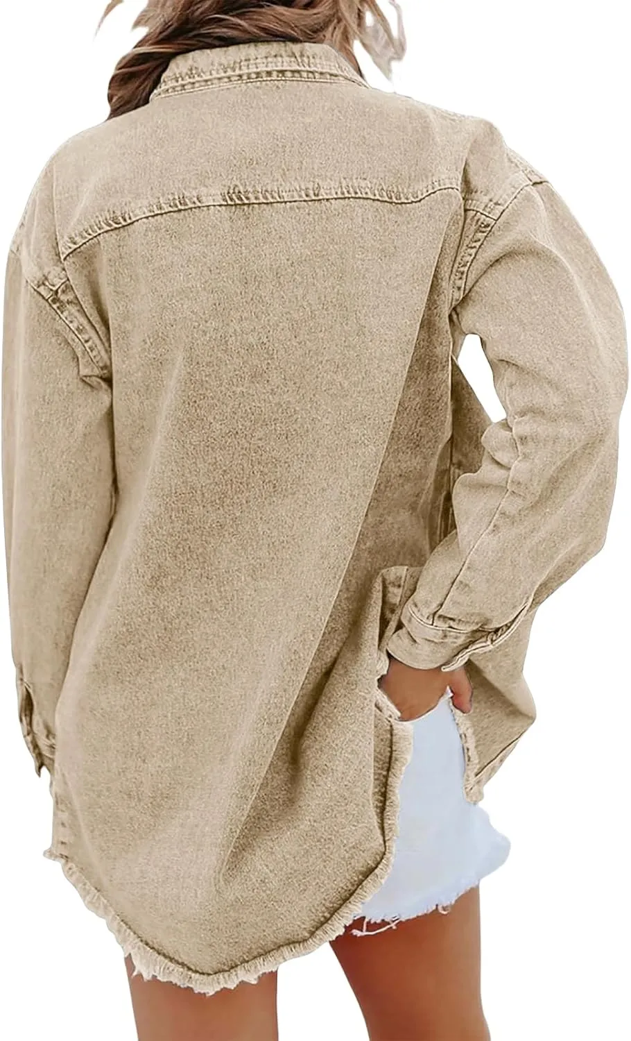 Women's Oversized Denim Jacket Lightweight Button Down Long Jean Jacket Casual Boyfriend Distresse Jacket Coats