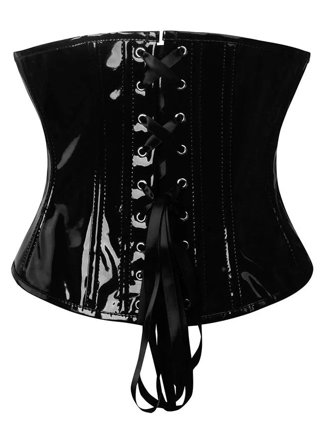 Women's Steampunk Gothic PVC Leather Zipper Boned Underbust Corset with Buckles Black