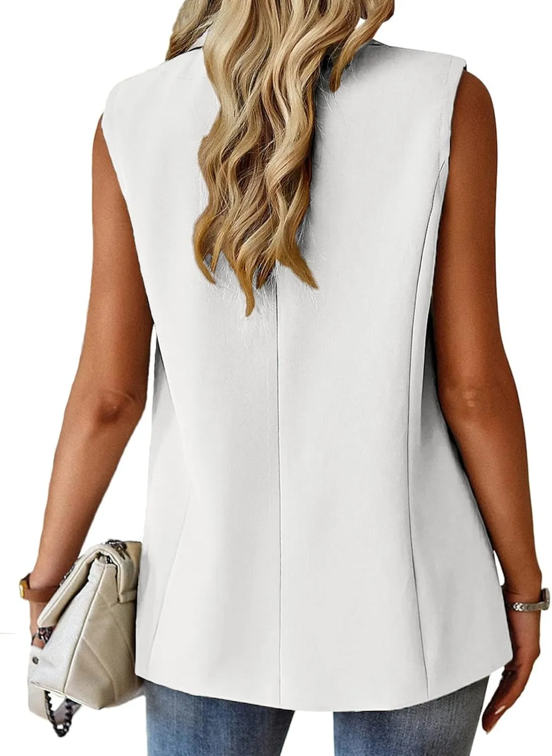 Women's Summer Sleeveless Vest Dressy Casual 2025 Blazer Lightweight Work Office Button Up Suit Vest with Pockets