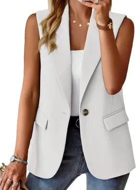 Women's Summer Sleeveless Vest Dressy Casual 2025 Blazer Lightweight Work Office Button Up Suit Vest with Pockets
