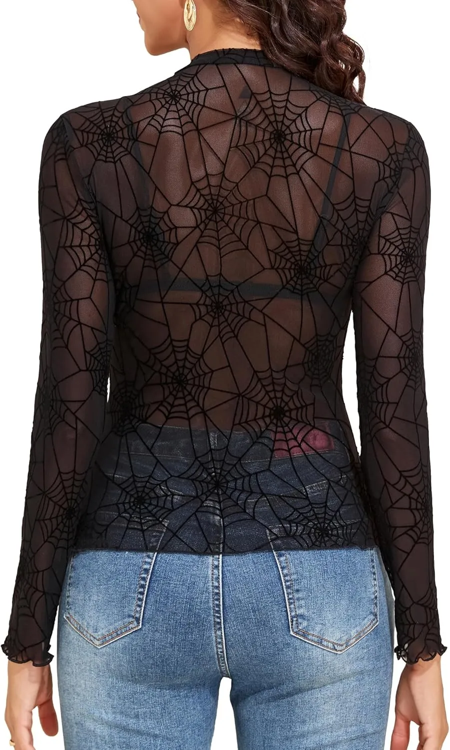 YYA Mesh Top for Women Long Sleeve Round Neck Mesh Shirt Sheer Top Solid Floral Tee Shirts S-XXL